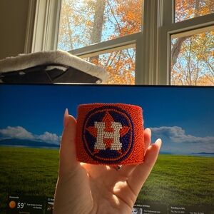Orange Beaded Houston astros cuff bracelet
